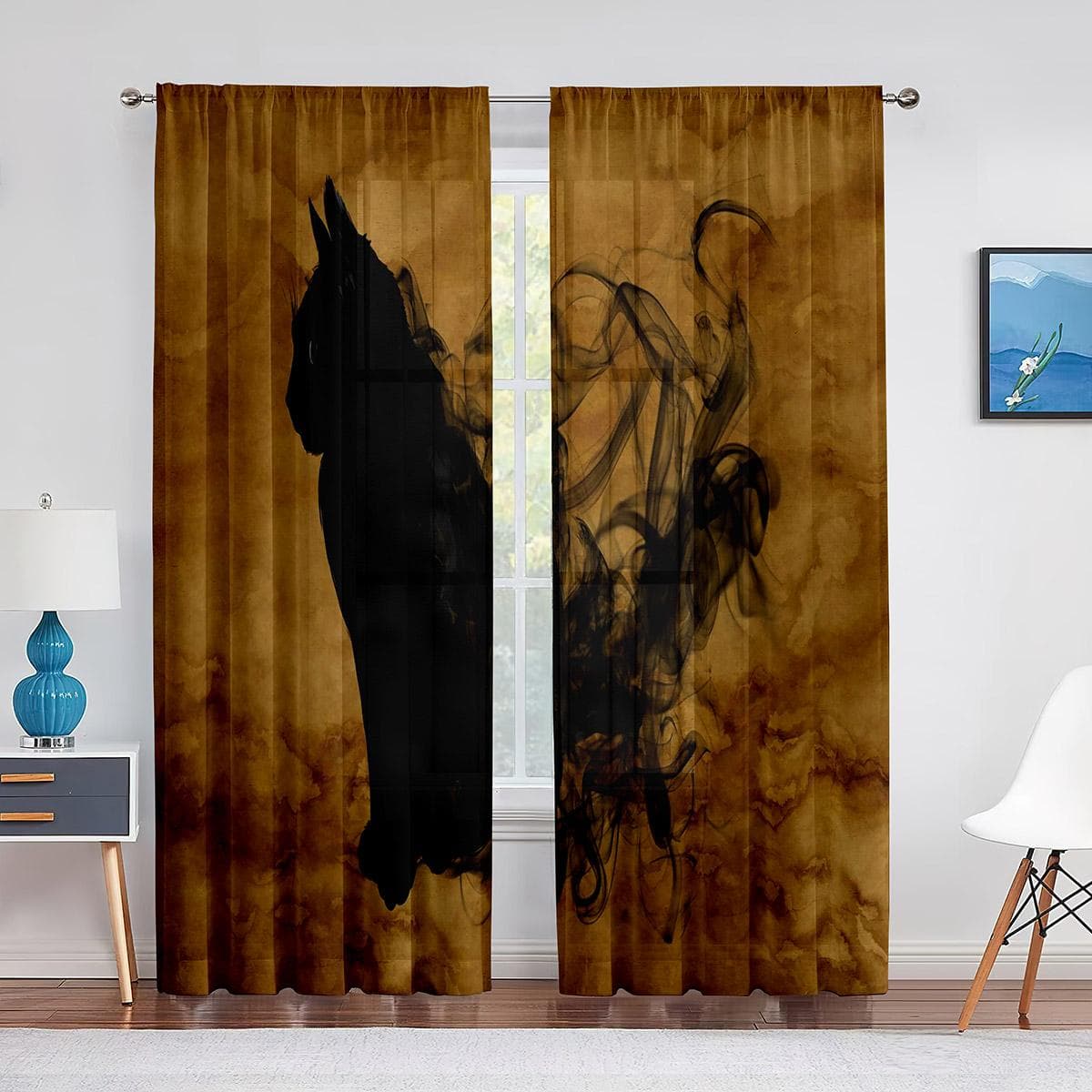 Cute Black Cat Sheer Voile Curtain Cartoon Animal Window Chiffon Tulle Curtains for Living Room Bedroom Decoration Modern Drapes 1 PCS W100XH250cm&Grommet Top