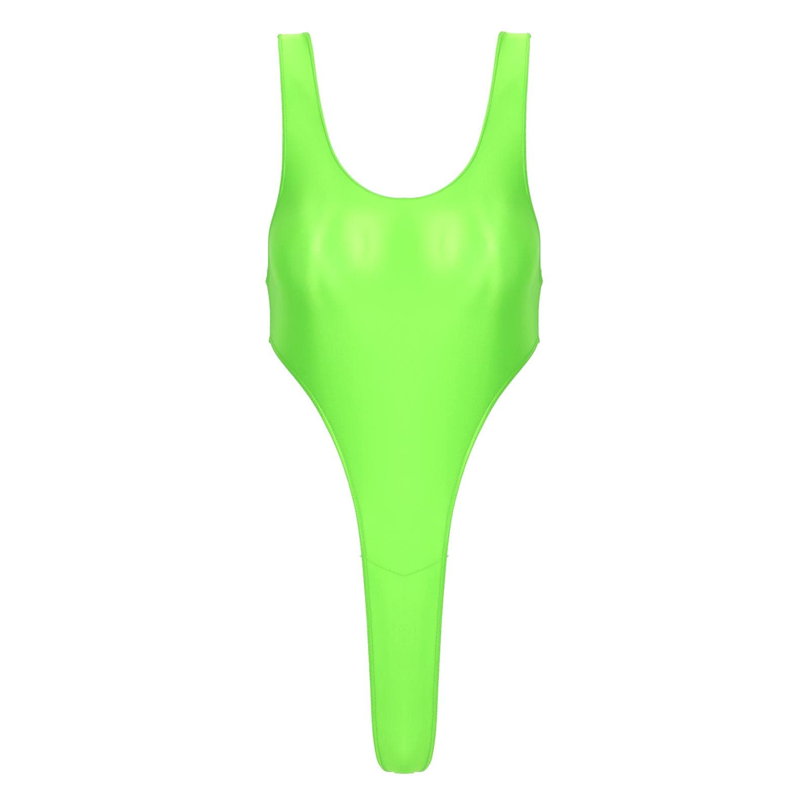 Womens Backless One Piece Swimsuit in Glossy Fabric with High Cut Leg Design for Beach or Pool Parties M fluorescent yellow