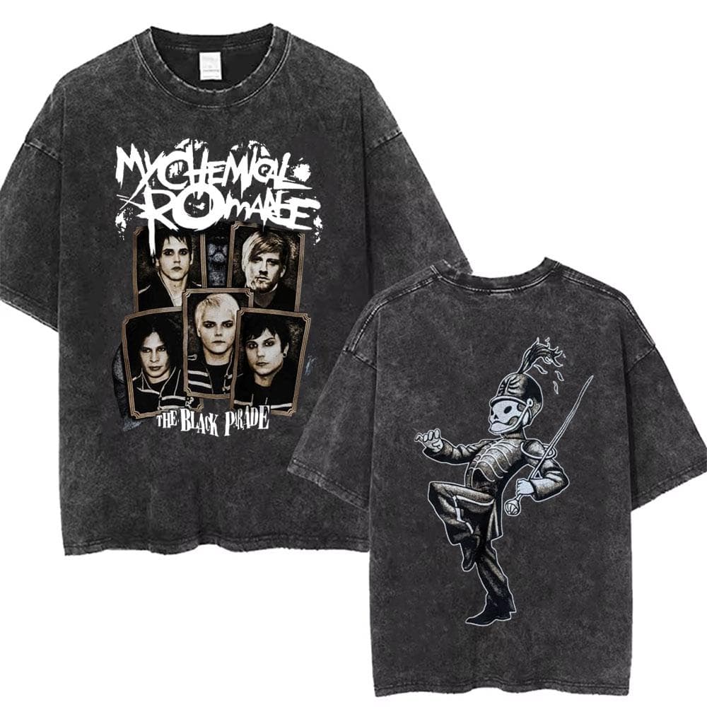 Men Women Punk Emo Rock Oversized Short Sleeve Tops Rock Band My Chemical Romance Washed Vintage Printed T Shirt M