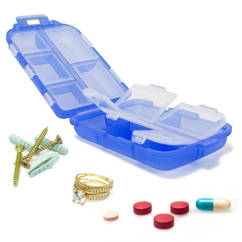 1pc 10-compartment Pill Case Portable Travel Pill Organizer Pocket Pill Box Dispenser Vitamin Fish Oil Medicine Box blue