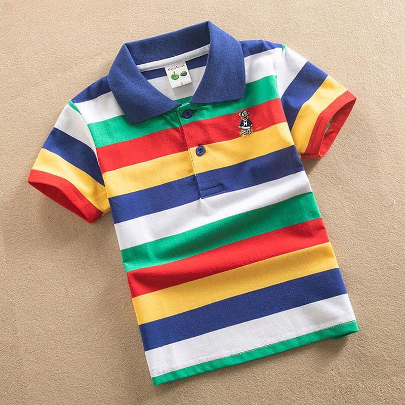 Boys Short-sleeved T-shirt Summer Children's T-shirt Colorful Striped Children's Lapel Top T-shirt 105cm