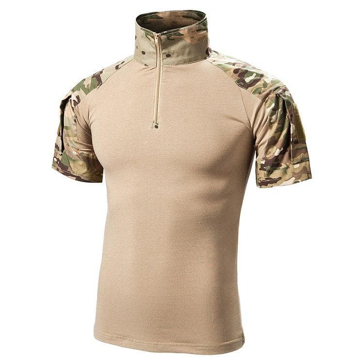 Men's Camouflage Short Sleeve Combat Military T Shirt Summer Durable Cotton Multicam Camo Tactical Shirts XL capri