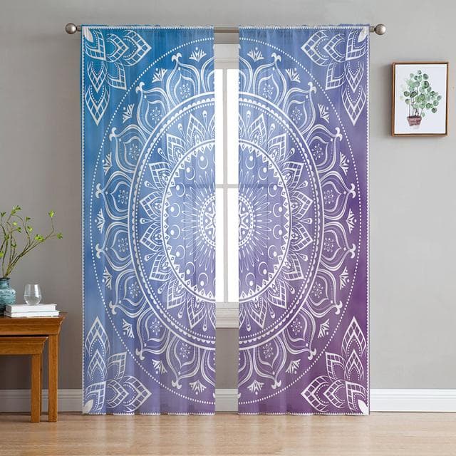 Boho Mandala Datura Buddhism Ethnic Sheer Voile Curtains For Kitchen Living Room Bedroom Decor Tulle Curtains Window Treatment 1 PCS W100XH250cm