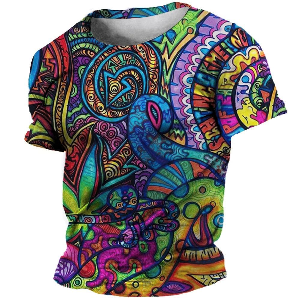 Summer Oversized T-Shirt For Men 3D Ethnic Clothing Tees Tops Printed Pattern Shirts Hip Hop Streetwear Retro Colorful Tshirt S