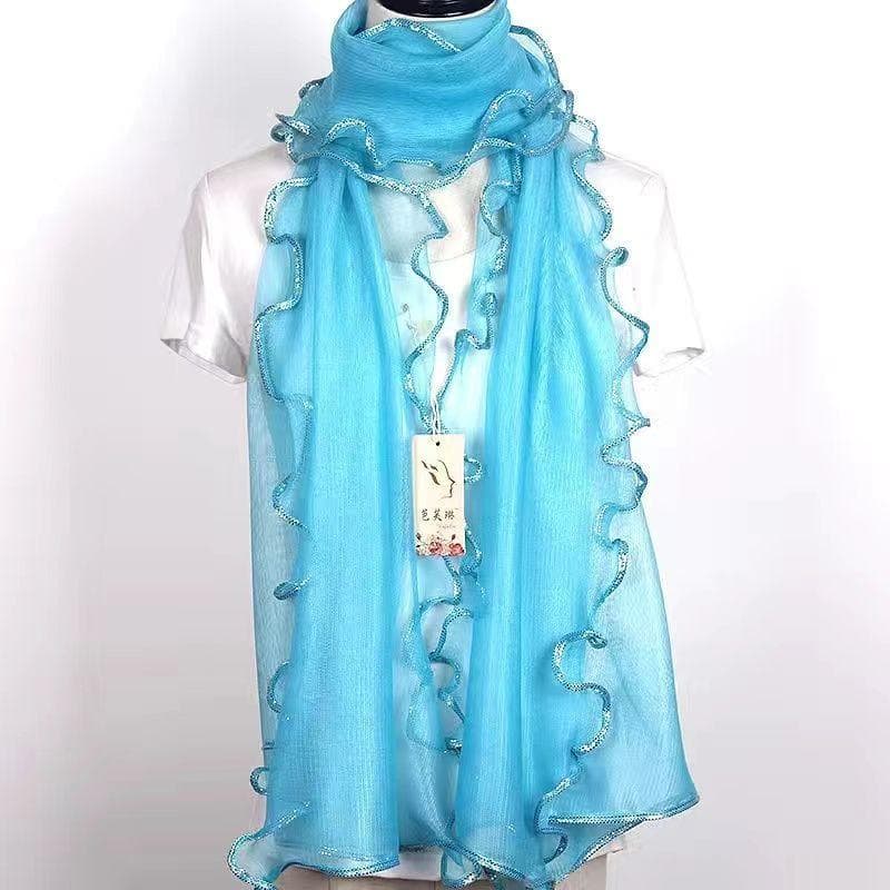 Scarf, Women's Ruffle Edge, Bright Silk, Solid Color Lace Scarf, Fashionable and Versatile, Women's Red Ethnic Style