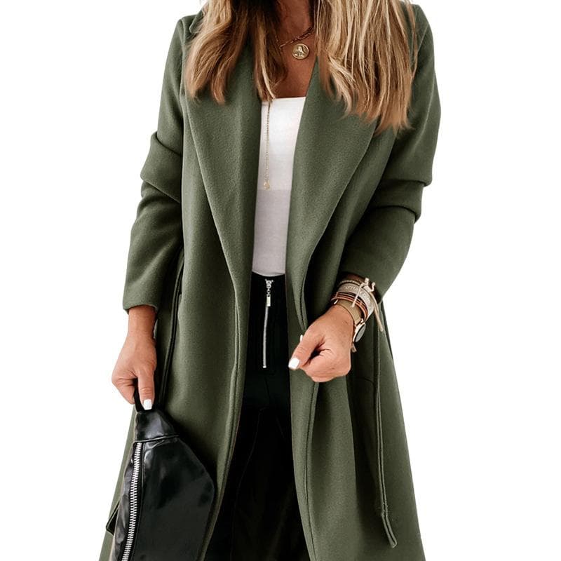 Autumn and Winter Extra Long Woolen Women's Coat Large Size Lace-up Coat L