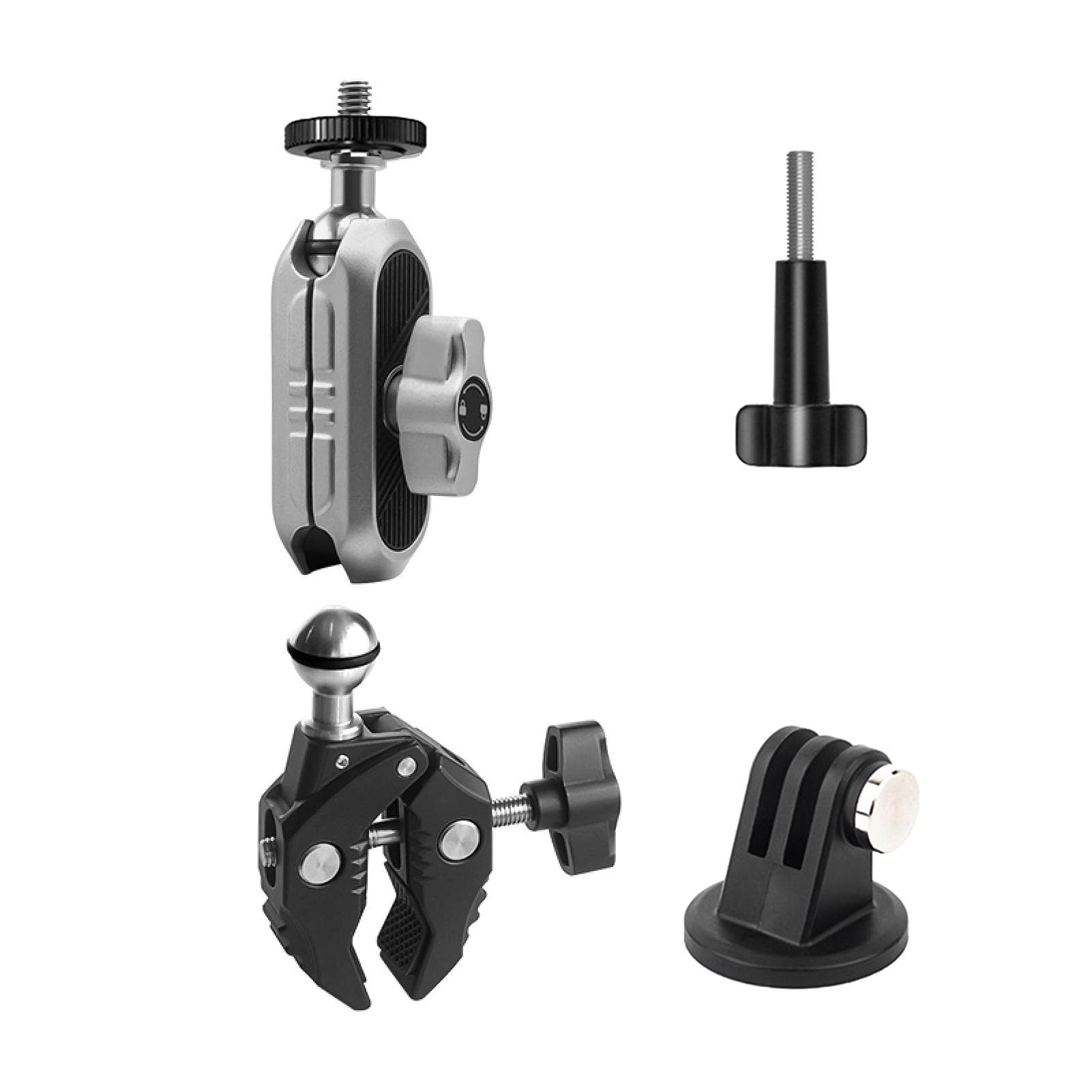 Camera Mounts Clamp Mount Bicycle Handlebar Adapter Mount Aluminum Alloy 1.5kg Load Capacity with without phone clip silver