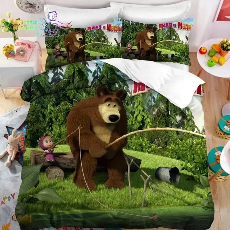 3D Print Anime bear Bedding Set,Duvet Cover Comforter Bed Set Quilt Cover Pillowcase,King Queen Twin Size Boys Girls Adultse 228x228cm 3pcs