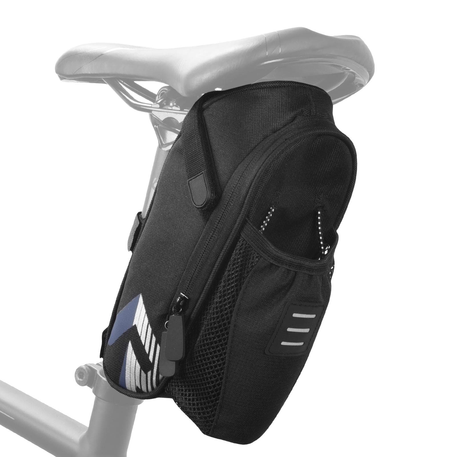 Bicycle Saddle Bag with Water Bottle Pocket Waterproof Bike Seat Bag Reflective Cycling Rear Seat black