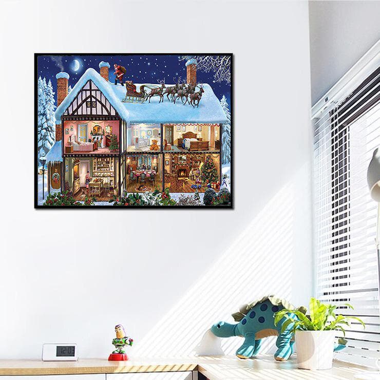 Home Decor Diamond Embroidery Diy Diamond Painting Cross Stitch Kit Picture Winter Snowy House 20X30CM