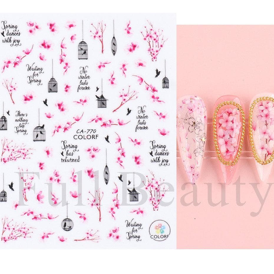 1Pc 3D Nail Stickers Flower Plants Nail Art Decals Floral Leaf Spring Sliders Manicure Decor