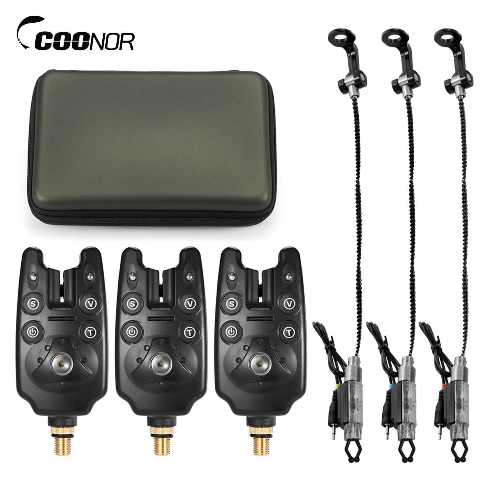 Fishing Bite Alarms Set Digital Fishing Alarm Kit LED Alarm Indicator Alert Bell Fishing Swinger set 2 black