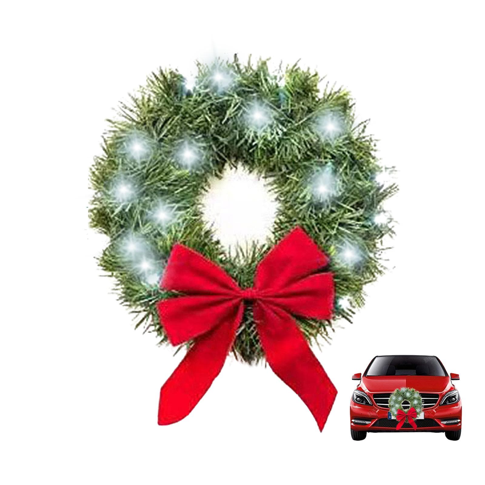 Car Christmas Wreath Decoration with Lights Suitable for Truck SUVs