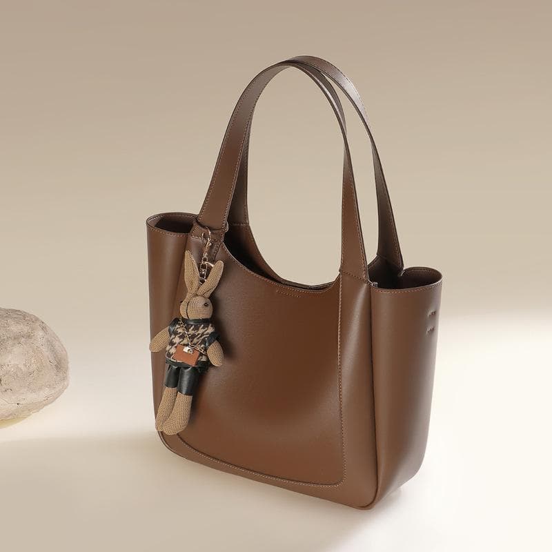 Fashionable Leather Bucket Bag with Summer Shoulder Crossbody Bag for Commuter Women brown