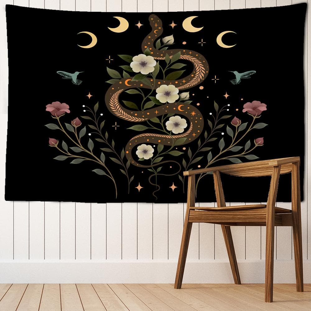Sun Moon Star Tarot Tapestry Wall Hanging Astrology Divination Witchcraft Hippie Goddess Plant Flower Bedroom Home Decor 95x70cm