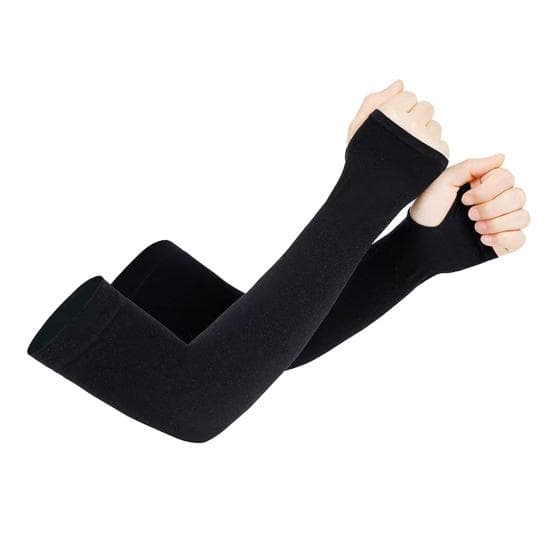 2 Pairs UV Protection Arm Sleeves Solid Color High Elastic Super Soft Breathable Sweat-absorbent Quick-drying Outdoor Sports Arm Sleeves A black