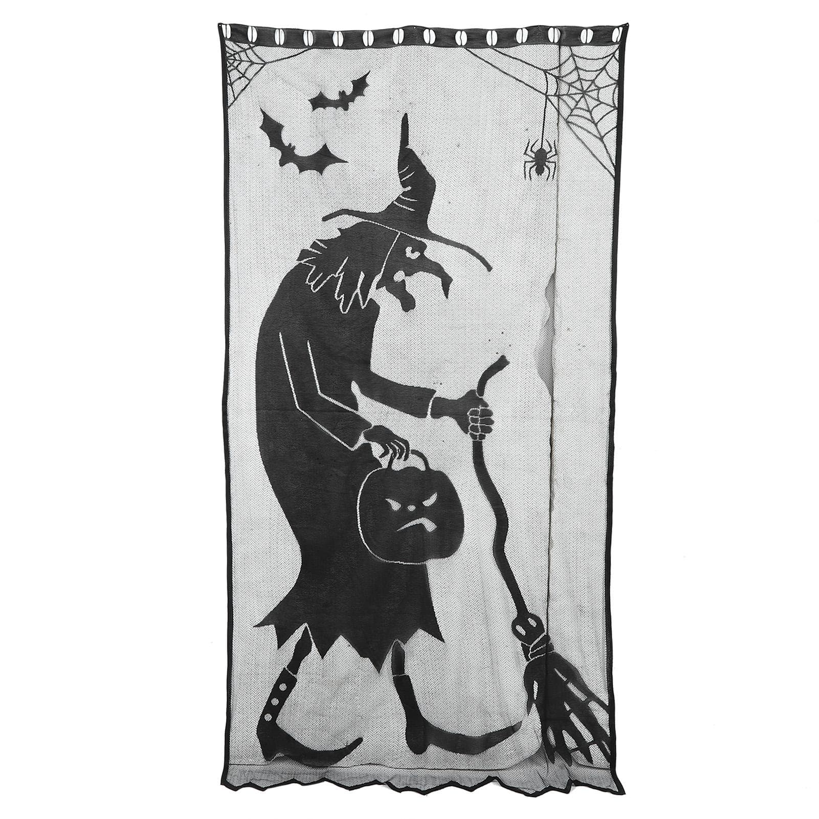 Black Halloween Witch Lace Window Curtain Bat Curtain Household Party Decoration Props