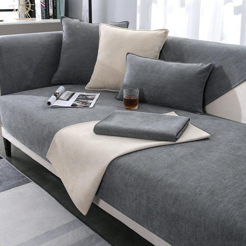 Solid Color Chenille Sofa Cover Non-slip Couch Cover Living Room Universal for Seasons Sofa Cover Backrest Armrest Protector Mat 70x70cm 1pcs