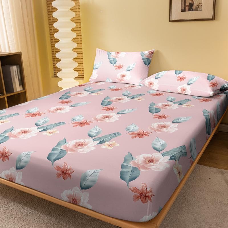 1 Simple Modern Plant Flower Leaf Printed Matte Fitted Sheet, Bedroom Printed Bed Cover, Bedding (Excluding Pillowcases) 71x132cm