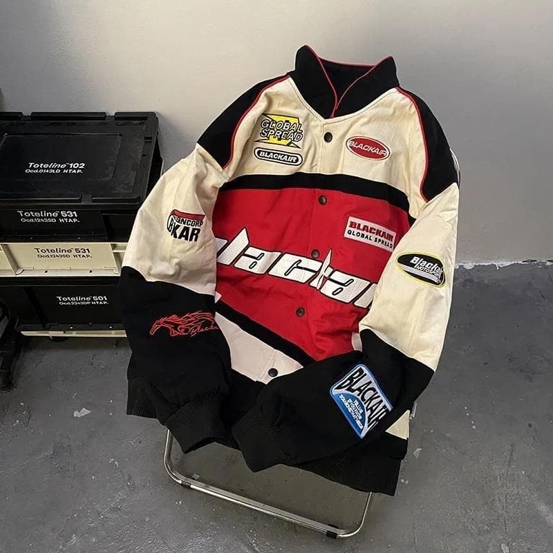 Vintage Racing Jacket Women Oversized Korean Streetwear Motorcycle Hip Hop Jackets Female Color Matching Baseball Coat M red