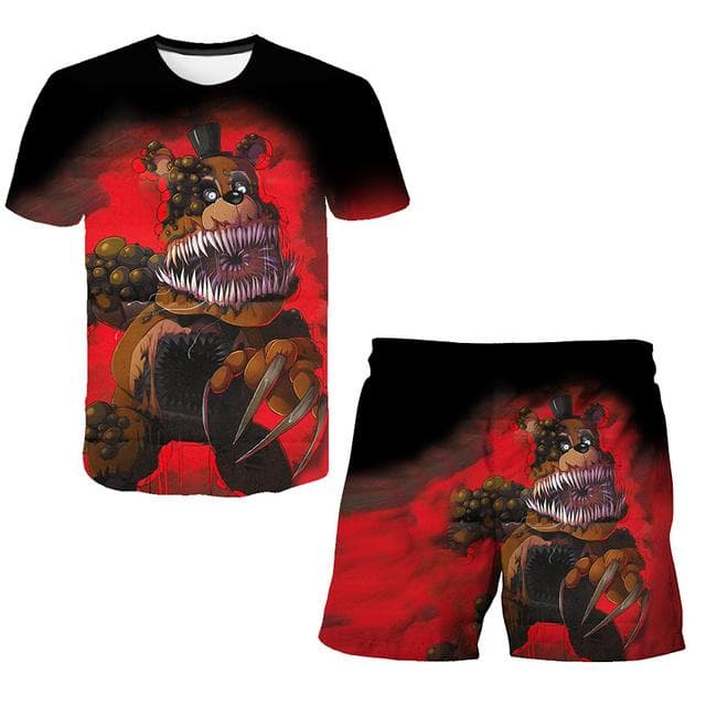 Boys Girls Five Night At Freddy Cartoon Clothes Sets Summer Terroist Game T Shirts Short Pants 2 Piece Suits FNAF Casual Outfits 140