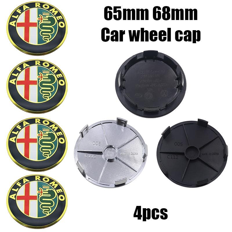 For Alfa Romeo 4pcs 65mm 68mm alfa romeo 3D Car wheel emblem Wheel Center Hub auto Rim refit dust-proof badge covers cap styling 65mm black cap