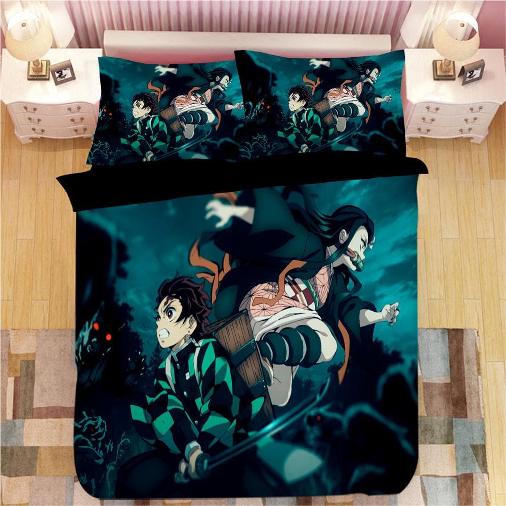Demon Slayer Bedding Sets Cartoon Comforter Bed Linen Boys Kids Single Double Size Soft Bedclothes Home Decor Anime Duvet Covers Au Single 140x210cm
