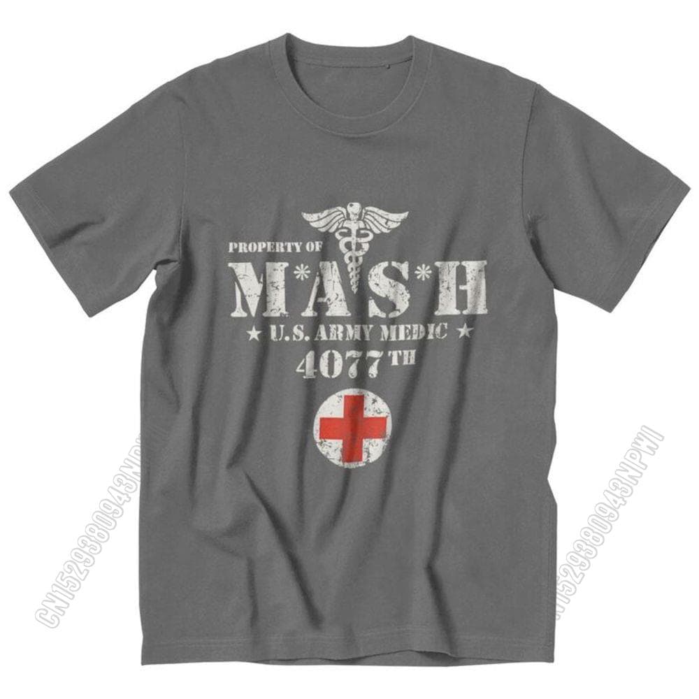 cotton Vintage Mash Tv Show Men T Shirt 100% Cotton Tee Tshirts Summer T-Shirt Gift Women Unisex Clothes Novelty Design M dark grey