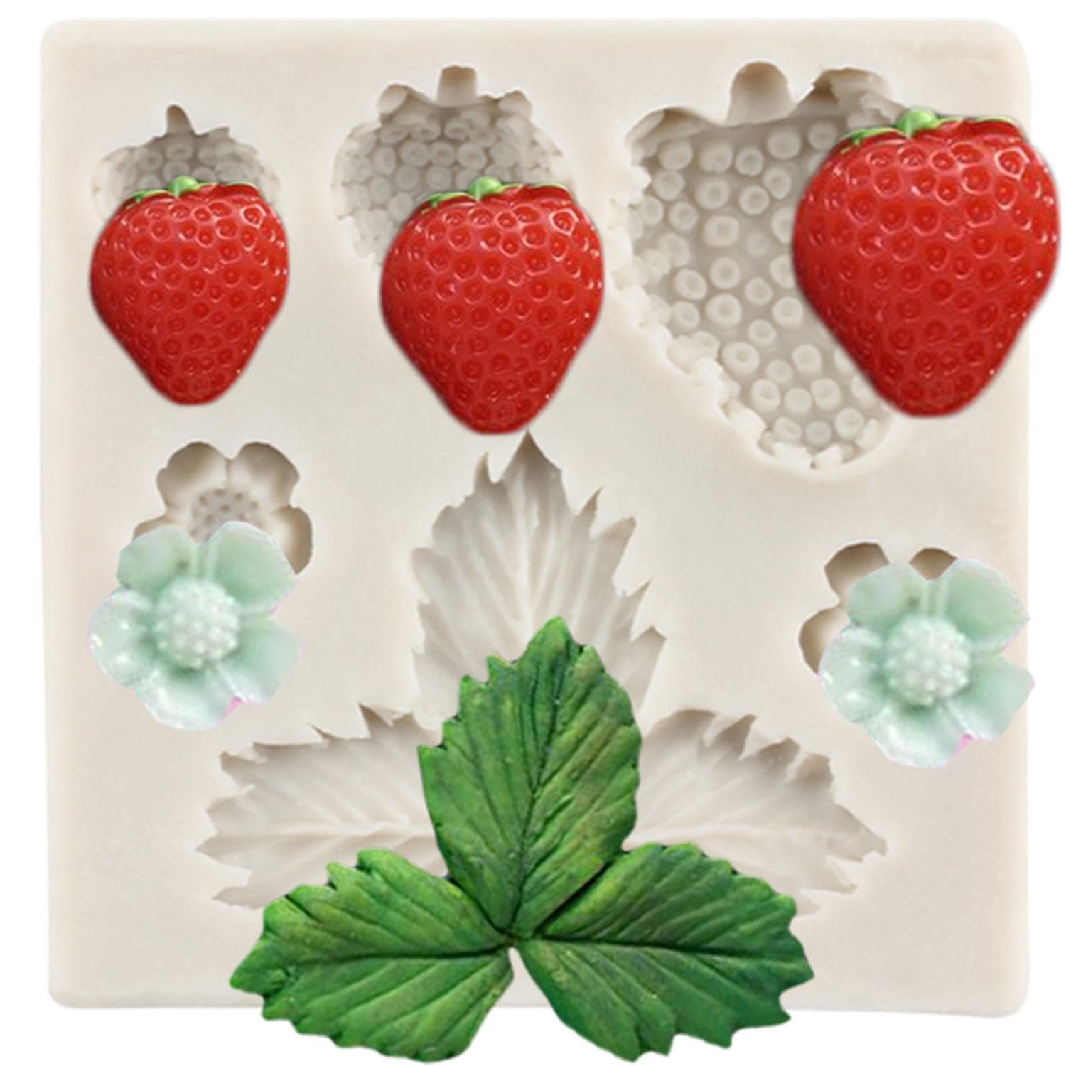 Strawberry Silicone Mould Flower Leaves Cupcake Topper Fondant Cake Decorating Tools Candy Clay Moulds Chocolate Gumpaste Mould