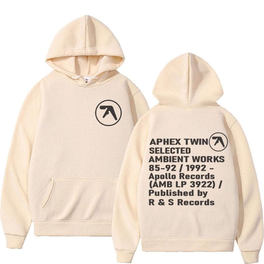 Aphex Twin Ambient Works Records Print Hooded Women Unisex Harajuku Hip Hop Punk Sweatshirt Fashion Casual Fleece Hoodie Streetwear M beige
