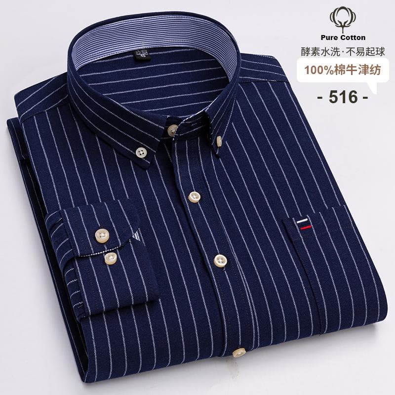100% Cotton Oxford Men's Shirts Long Sleeves Plaid Soft Regular Fit Formal Dress Shirt Pocket Social Blouse Male Clothes S-7XL 6XL