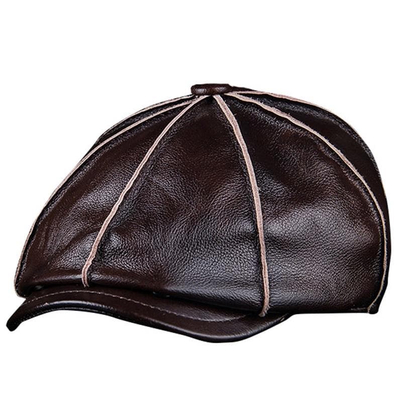 Men's 100%Genuine Cowhide Leather Warm Octagonal Cap Casual Vintage Newsboy Cap XL coffee