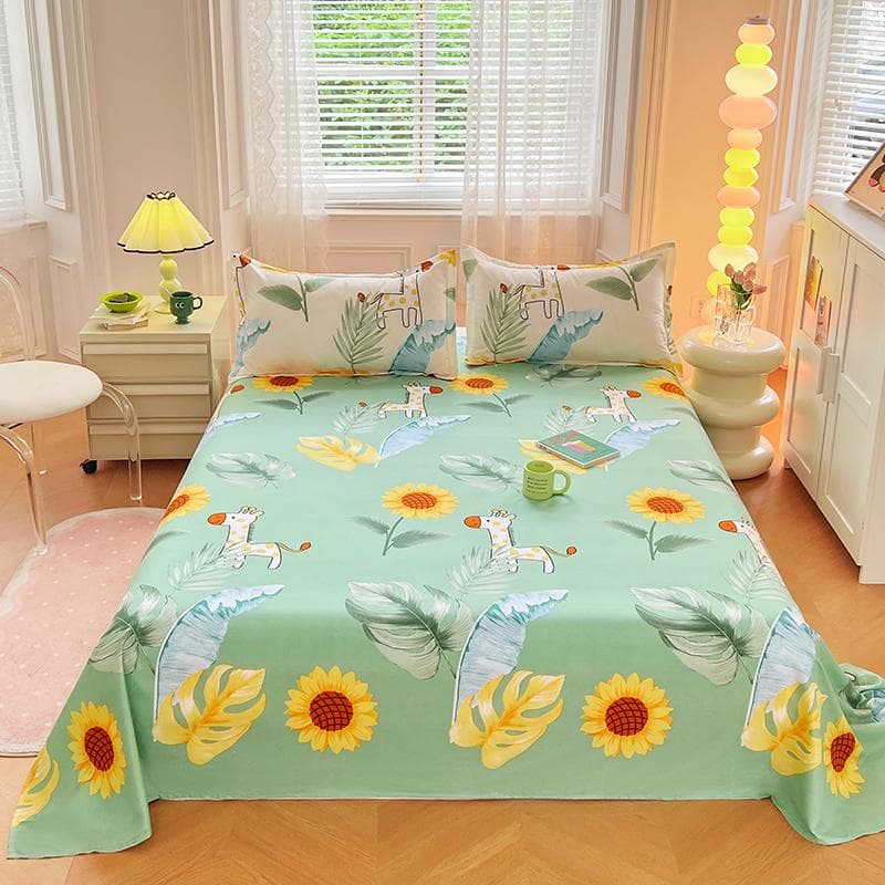 Bonenjoy Bed Sheets Cartoon Style Bed Linen Skin-friendly Flat Sheet Adults Kids Room Bedsheet roupa de cama (No Pillowcase) 120x210cm 1pc