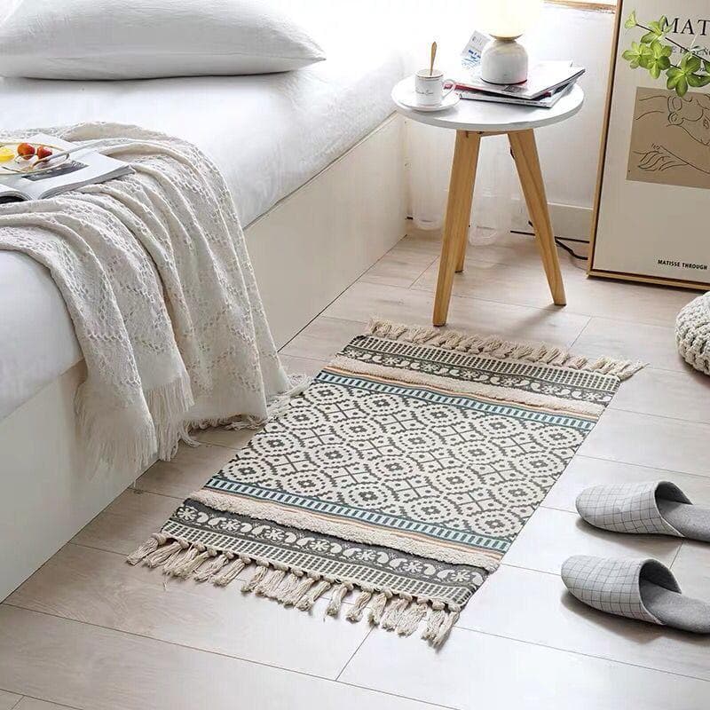 Nordic Tassel Knit Rug Ethnic Carpet Small Rug 60x90cm Bedroom Kitchen Rugs Living Room Washable Mat Boho Retro Home Decoration 60x90cm 23.6x35.4in