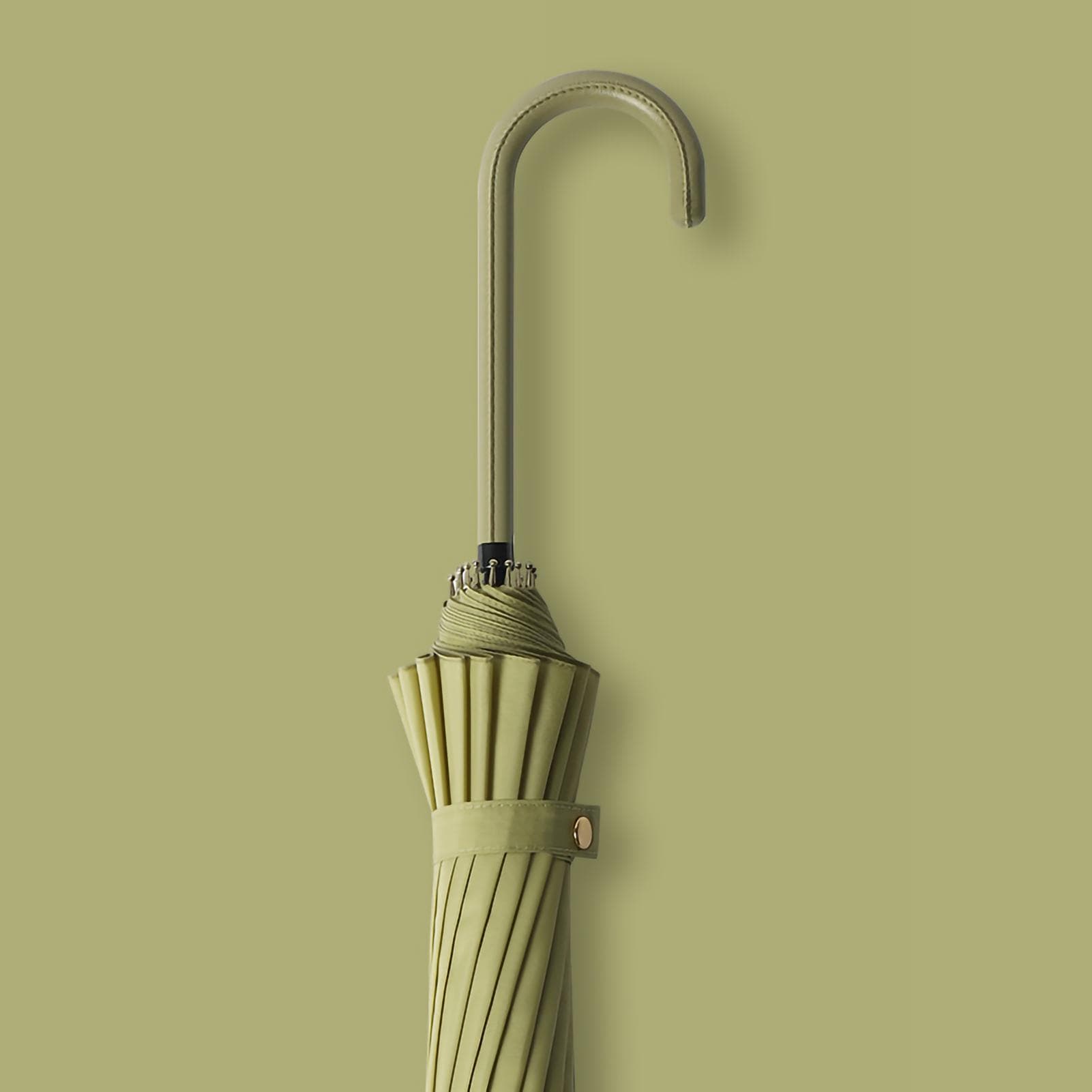 16 Bone Long Handled Umbrella Leather Handle Rain and Shine Dual Use Umbrella Sunscreen Umbrella 60cm / 23in 16K green