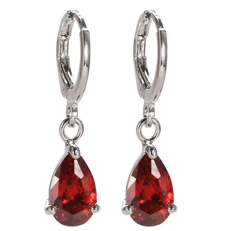Women's Tear Shape Amethyst Dangle Earrings red