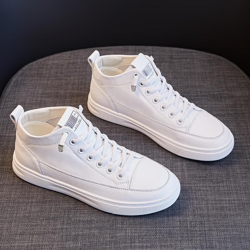 Top Layer Cowhide High-top Genuine Leather Small White Shoes for Women In New All-match Flat Bottom Casual Korean Style Sneakers for Women 37