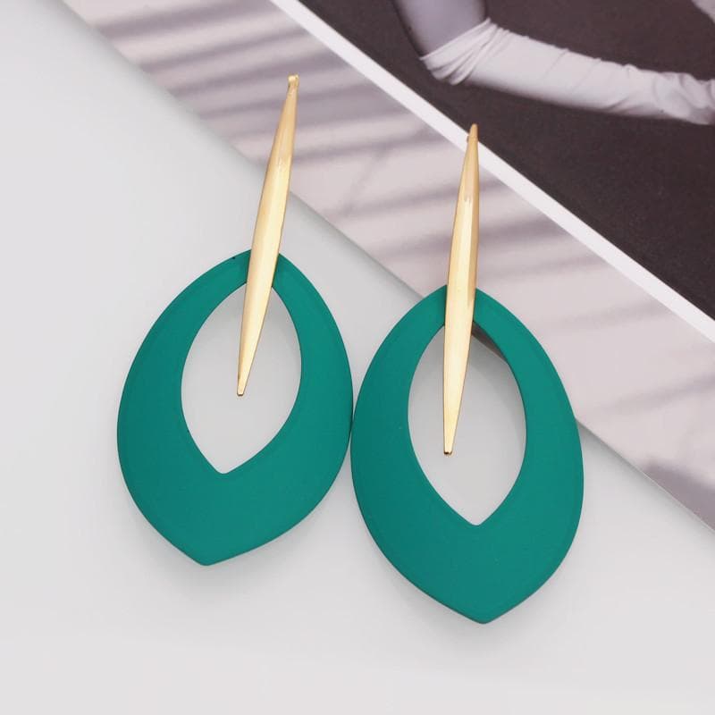Korean Style Geometric Oval Pendant Earrings For Women Big Statement Earring Party Jewelry Girlfriend Gifts Long Brincos green
