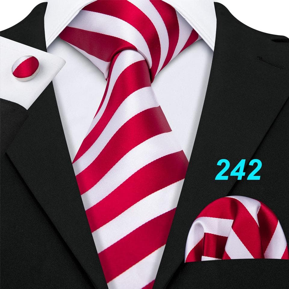Barry.Wang Mens Tie Set Jacquard Striped Silk Necktie Pocket Square Cufflinks Set N-0242
