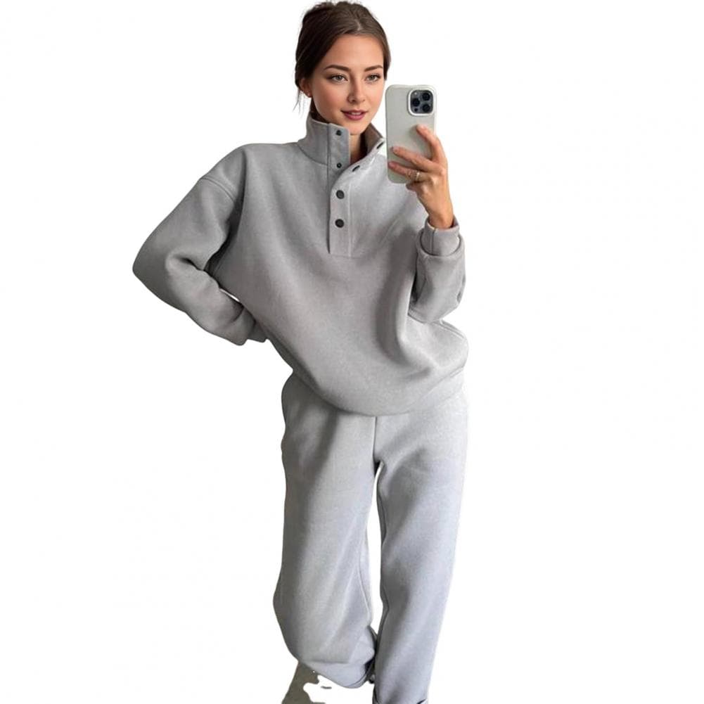 Spring Outfit Set Women's Spring Autumn Sport Fitness Tracksuit Set with Stand Collar Sweatshirt High Waist Trousers for Maximum XL grey