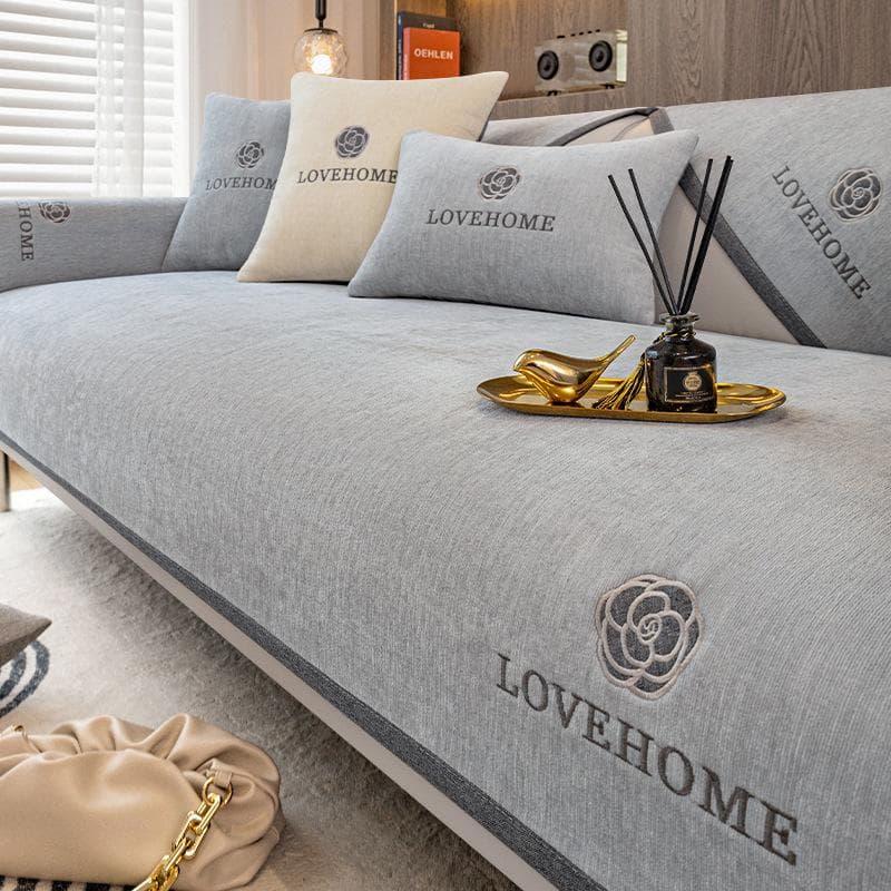 Embroidery Chenille Sofa Covers Solid Color Corner Sofa Towel Anti-slip Protection Pad Couches Living Room Home Four Seasons 70x70cm 1pcs
