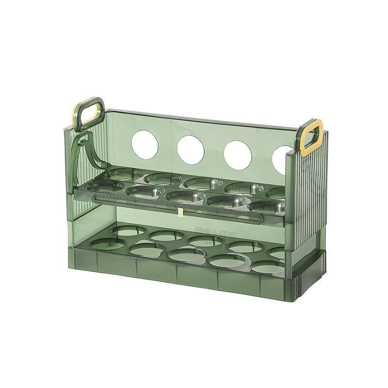 Egg Storage Box, Refrigerator Automatic Flip Egg Box, Universal Anti-fall Egg Tray, Egg Holder 2 layers green