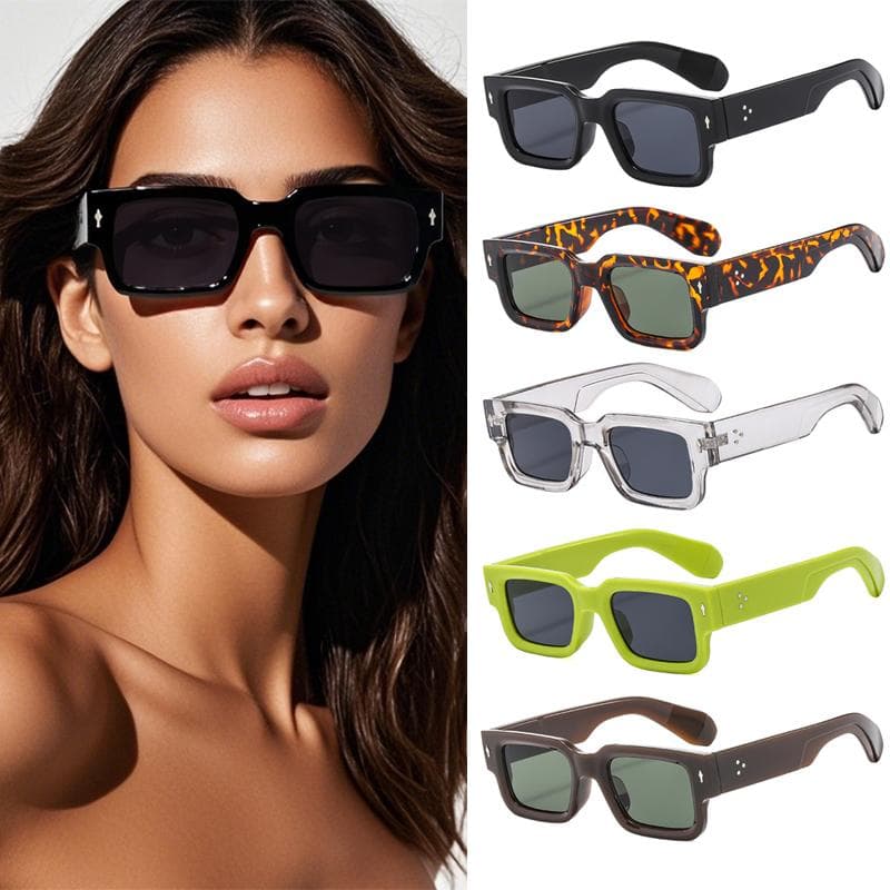 5pcs Square Sunglasses Women Men Vintage Big Frame UV400 Protection Fashion Sports Shades Rivet Design