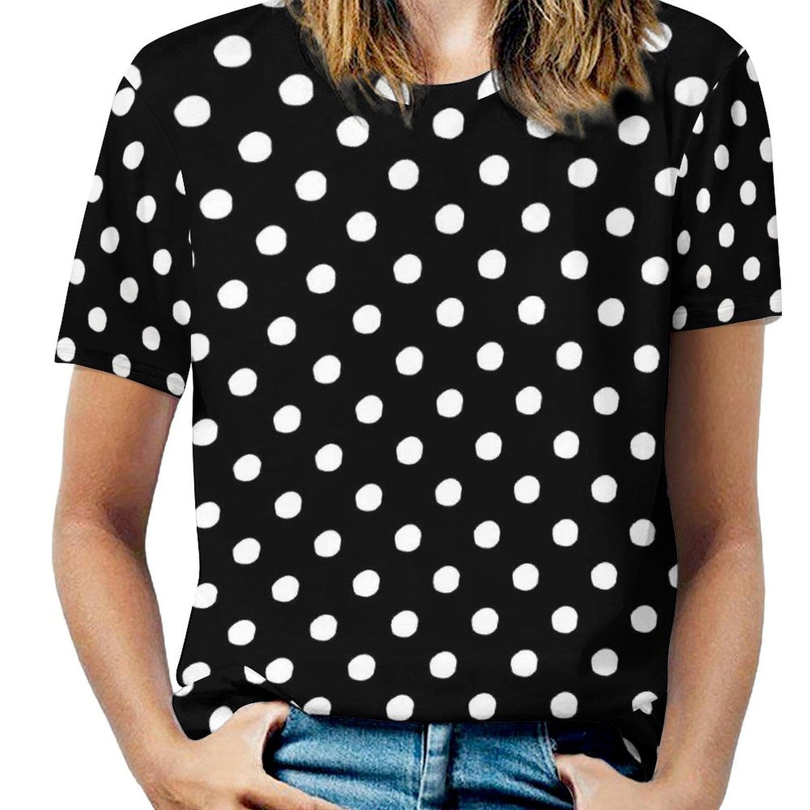 Black White Polka Dots T-Shirt O Neck Retro Print Oversized T Shirts Short Sleeve Street Style Tees Women Beach Design Tops 6XL