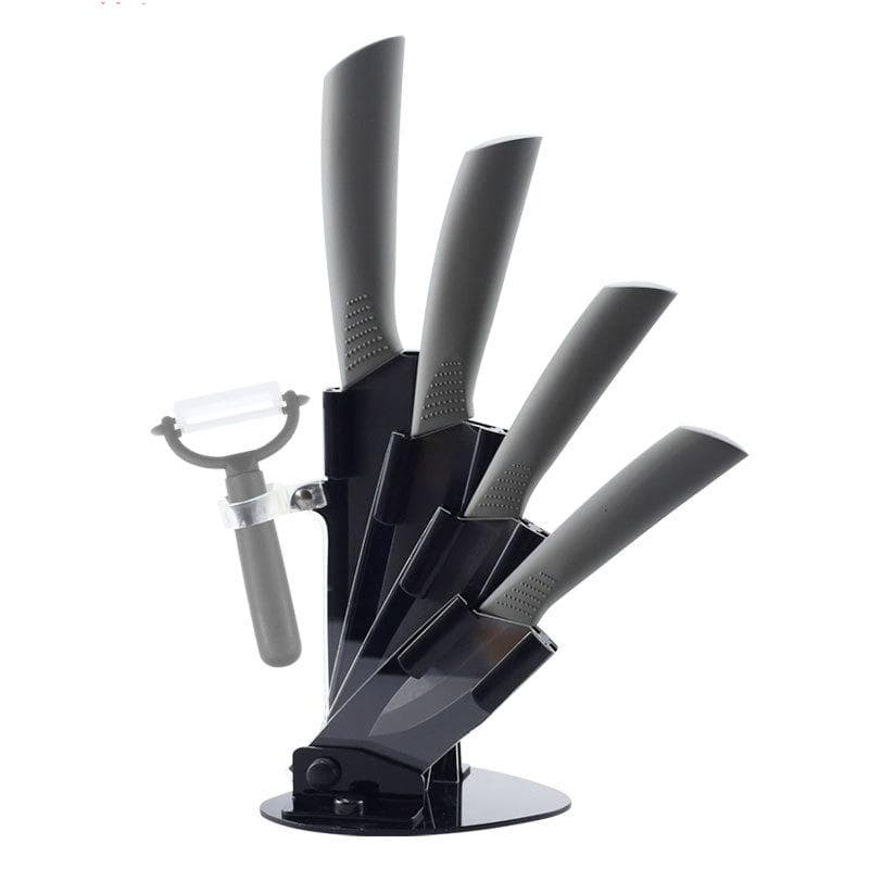 Kitchen Knives Ceramic Knives Accessories Set 3 Paring 4 Utility 5 Slicing 6 Chef Knife+Holder+Peeler Black Blade gray