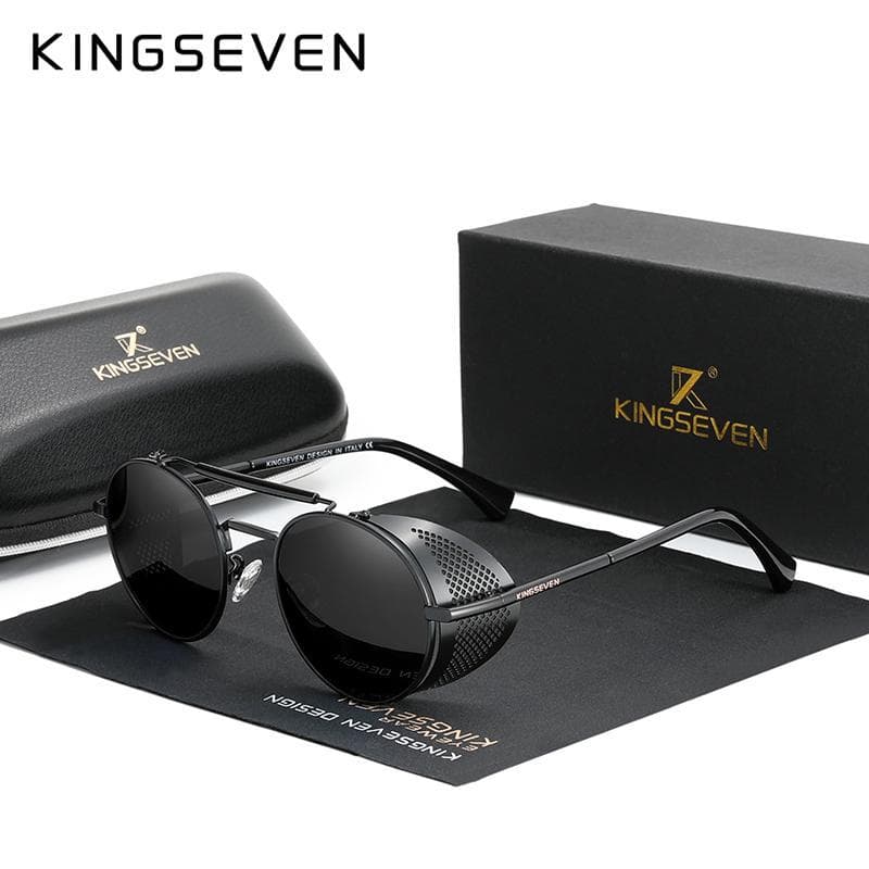 Genuine KINGSEVEN Retro Round Steampunk Sunglasses Men Retro Women Sun Glasses Shades Vintage Travel Eyewear 7550 M