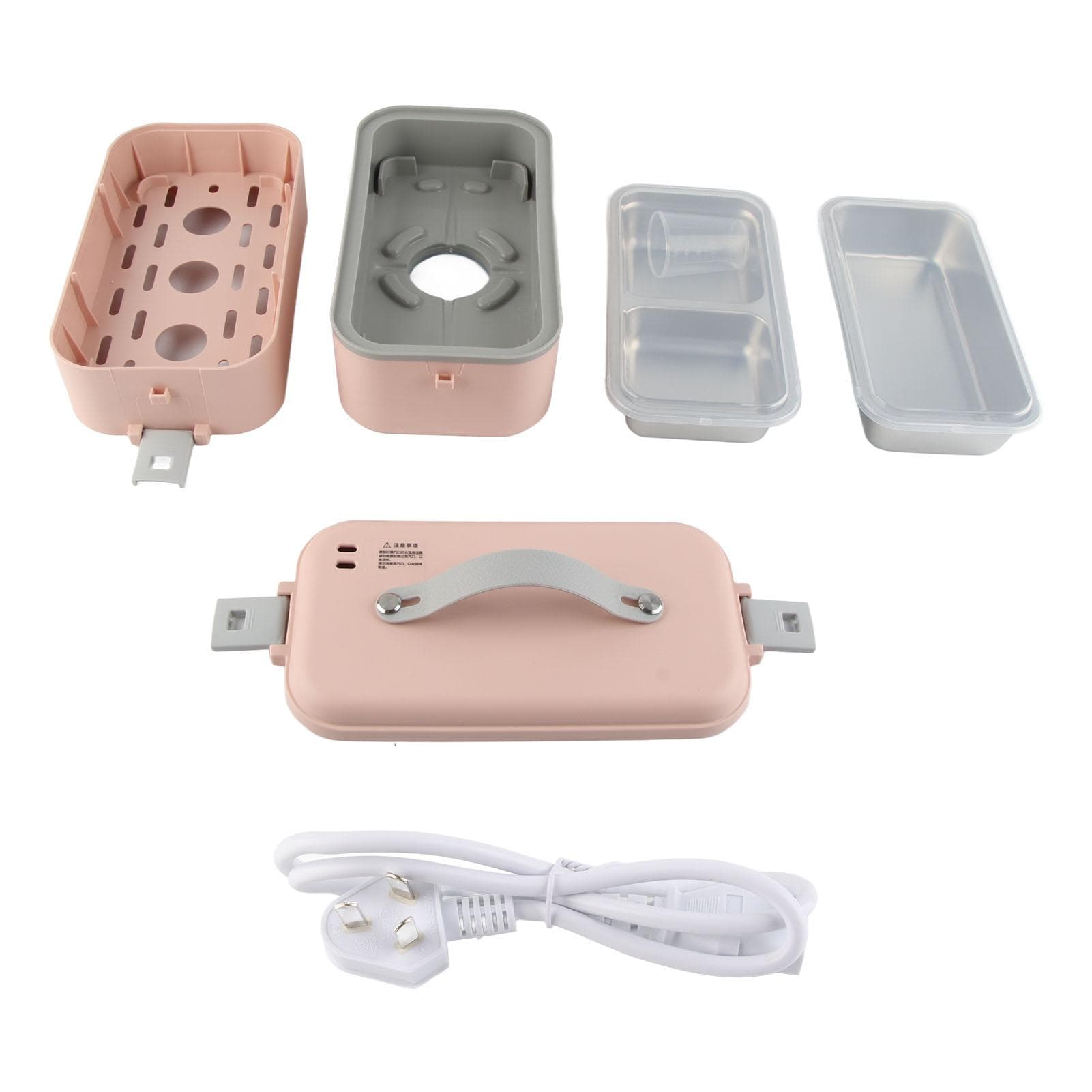 Electric Lunch Box Plug in Double Layer Stainless Steel Steaming Insulation Portable Food Warmer pink
