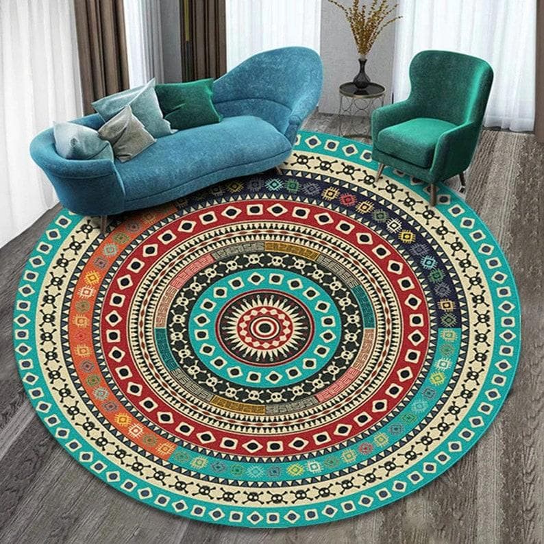 Round Mandala Rug, Bohemian Boho Rug, Meditation Rug, Oriental Rug, Printed Rug, Round Rug, Round Wall Hanging Rug, Persian Vintage Style Diameter 60cm