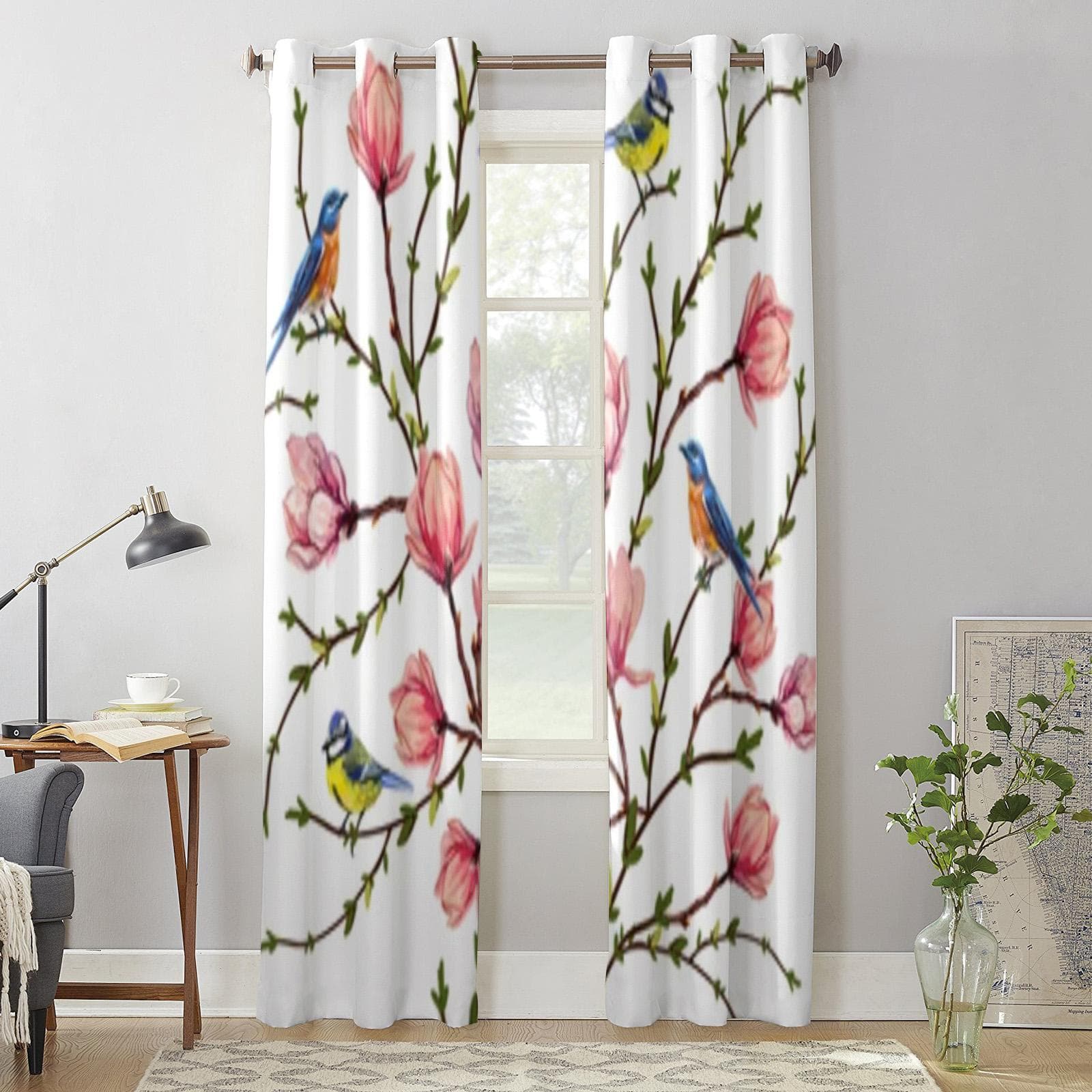Beautiful Birds Tropical Magnolia Flowers Window Curtains For Living Room Kitchen Modern Curtains Home Decor Blinds Drapes 135W x 60H(cm) x1