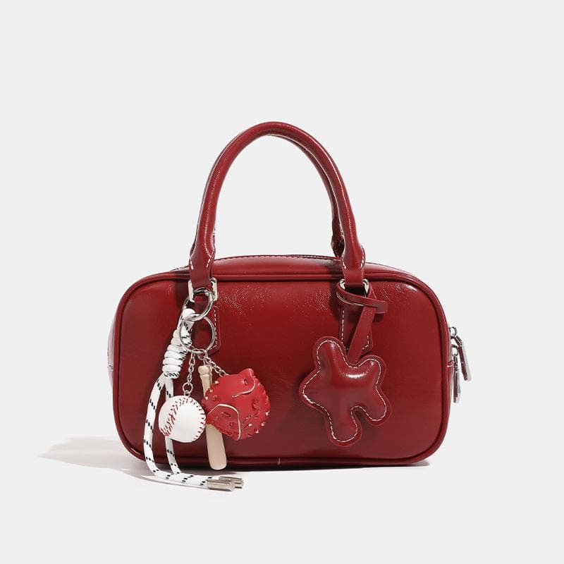 Design Bowling Bag Ladies Cute Fall/Winter Vintage Tote Bag Single Shoulder Crossbody Boston Bag red